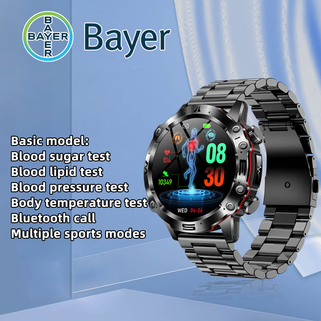 Modelo básico: açúcar no sangue, lípidos no sangue, pressão arterial, temperatura corporal, chamadas Bluetooth, vários modos desportivos, carregamento sem fios.