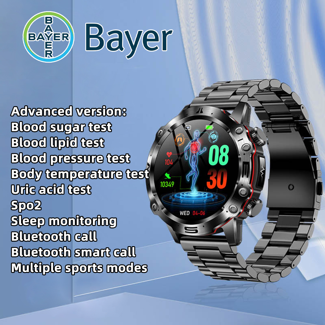 Versão avançada: mede o açúcar no sangue, lípidos no sangue, pressão arterial, temperatura corporal, ácido úrico, SpO2, monitorização do sono, chamadas Bluetooth, chamadas inteligentes Bluetooth, vários modos desportivos, carregamento sem fios