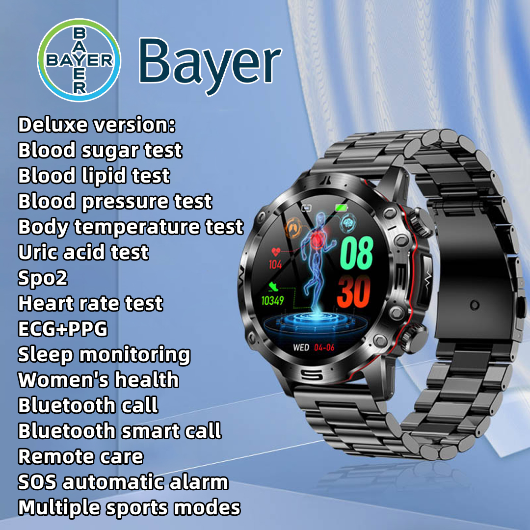 Versão deluxe: açúcar no sangue, lípidos no sangue, pressão arterial, temperatura corporal, ácido úrico, SpO2, ritmo cardíaco, ECG + PPG, monitorização do sono, saúde da mulher, chamadas Bluetooth, chamadas inteligentes Bluetooth, atenção remota, alarme automático SOS, vários modos desportivos, carregamento sem fios
